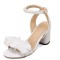 Peep Toe Chunky Heels Beads Ankle Buckle Straps Summer Wedding Flip Flops Sandals - White