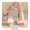 Peep Toe Chunky Heels Beads Ankle Buckle Straps Summer Wedding Flip Flops Sandals - White