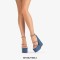 Peep Toe Chunky Heels Denim Rhinestones Platforms Ankle Buckle Straps Sandals - Blue
