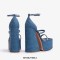 Peep Toe Chunky Heels Denim Rhinestones Platforms Ankle Buckle Straps Sandals - Blue