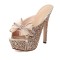 Peep Toe Stiletto Heels Sequins Mesh Rhinestones Bowtie Ribbon Platforms Sandals Slippers - Gold Sequined Cloth