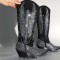 Pointed Toe Chunky Heels Glitter Bling Rhinestones Western Cowboy Knee Highs Boots - Black