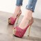 Fish Mouth Peep Toe Stiletto Heels Glitters 6 Inches Pumps - Rose Sequined Fabric