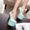 Round Toe Stiletto Golden Heels Texture Pattern Platforms Pumps - SkyBlue