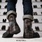 Round Toe Rustic Side Rivets Field Military Handmade Leather Tough Guy Style Chelsea Boots - Gray