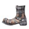 Round Toe Rustic Side Rivets Field Military Handmade Leather Tough Guy Style Chelsea Boots - Gray