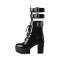 Round Toe Chunky Heels Lace Up Platforms Ankle Highs Buckle Straps Boots - Black