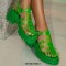 Open Round Toe Transparent PVC Chunky Heels Low Platforms Festival Beach Roman Sandals - Green