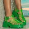 Open Round Toe Transparent PVC Chunky Heels Low Platforms Festival Beach Roman Sandals - Green