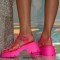 Open Round Toe Transparent PVC Chunky Heels Low Platforms Festival Beach Roman Sandals - Rose Red
