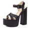 Square Open Toe Chunky Heels Ankle Buckle Straps Crocoide Pattern Sandals - Black Faux Leather