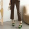 Square Open Toe Chunky Heels Ankle Buckle Straps Crocoide Pattern Sandals - Green Faux Leather