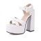 Square Open Toe Chunky Heels Ankle Buckle Straps Crocoide Pattern Sandals - White Faux Leather