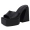 Round Toe Chunky Heels Platforms Outdoor Sandals - Black
