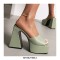 Round Toe Chunky Heels Platforms Outdoor Sandals - Green