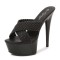 Peep Toe Stiletto Heels Cross Straps Platforms Sandals - Black Faux Leather