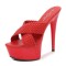 Peep Toe Stiletto Heels Cross Straps Platforms Sandals - Red Faux Leather