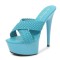 Peep Toe Stiletto Heels Cross Straps Platforms Sandals - SkyBlue Faux Leather