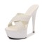 Peep Toe Stiletto Heels Cross Straps Platforms Sandals - White Faux Leather