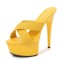 Peep Toe Stiletto Heels Cross Straps Platforms Sandals - Yellow Faux Leather