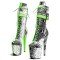 Round Toe Stiletto Heels Platforms Lace Up Side Zipper Snake Print Ankle Highs Boots - Green Faux Leather
