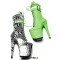Round Toe Stiletto Heels Platforms Lace Up Side Zipper Snake Print Ankle Highs Boots - Green Faux Leather