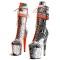 Round Toe Stiletto Heels Platforms Lace Up Side Zipper Snake Print Ankle Highs Boots - Orange Faux Leather
