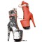 Round Toe Stiletto Heels Platforms Lace Up Side Zipper Snake Print Ankle Highs Boots - Orange Faux Leather