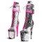 Round Toe Stiletto Heels Platforms Lace Up Side Zipper Snake Print Ankle Highs Boots - Pink Faux Leather