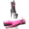 Round Toe Stiletto Heels Platforms Lace Up Side Zipper Snake Print Ankle Highs Boots - Pink Faux Leather