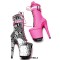 Round Toe Stiletto Heels Platforms Lace Up Side Zipper Snake Print Ankle Highs Boots - Pink Faux Leather