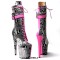 Round Toe Stiletto Heels Platforms Lace Up Side Zipper Snake Print Ankle Highs Boots - Pink Faux Leather
