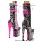 Round Toe Stiletto Heels Platforms Lace Up Side Zipper Snake Print Ankle Highs Boots - Pink Faux Leather