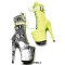 Round Toe Stiletto Heels Platforms Lace Up Side Zipper Snake Print Ankle Highs Boots - Yellow Faux Leather