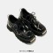 Square Toe Gothic Punk Style Lace Up Low Platforms Chunky Heels Steampunk Loafers - Black