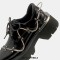Square Toe Gothic Punk Style Lace Up Low Platforms Chunky Heels Steampunk Loafers - Black