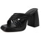 Peep Toe Block Chunky Heels Cross Straps Slippers Sandals - Black
