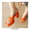 Peep Toe Block Chunky Heels Cross Straps Slippers Sandals - Orange
