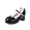 Round Toe Chunky Heels Bowknot Lolita French Maid Costumes Mary Janes Patent Pumps - Black