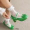 Round Toe Chunky Heels Bowknot Lolita Costumes Mary Janes Patent Pumps - Green