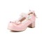 Round Toe Chunky Heels Bowknot Lolita Costumes Mary Janes Patent Pumps - Pink
