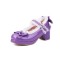 Round Toe Chunky Heels Bowknot Lolita Costumes Mary Janes Patent Pumps - Purple