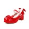 Round Toe Chunky Heels Bowknot Lolita Costumes Mary Janes Patent Pumps - Red