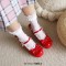 Round Toe Chunky Heels Bowknot Lolita Costumes Mary Janes Patent Pumps - Red