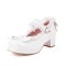 Round Toe Chunky Heels Bowknot Lolita Costumes Mary Janes Patent Pumps - White