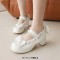 Round Toe Chunky Heels Bowknot Lolita Costumes Mary Janes Patent Pumps - White