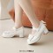 Round Toe Chunky Heels Bowknot Lolita Costumes Mary Janes Patent Pumps - White
