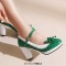 Round Toe Cute Bowknot Chunky Heels Lolita Vintage Mary Janes Platforms Pumps - Green Patent