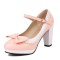 Round Toe Cute Bowknot Chunky Heels Lolita Vintage Mary Janes Platforms Pumps - Pink Patent