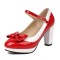 Round Toe Cute Bowknot Chunky Heels Lolita Vintage Mary Janes Platforms Pumps - Red Patent
